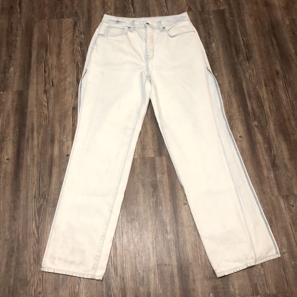 Good American Good Boy Side Split Jeans Women's 8/29 Light Wash Straight Leg Den